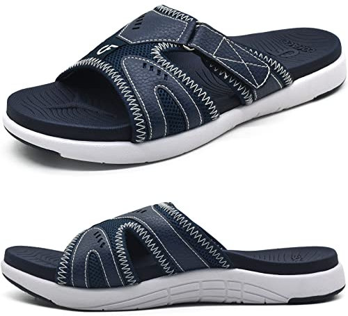 COFACE Mens Sport Recovery Sandals Plantar Fasciitis Soft Cushion Lightweight Arch Support Orthotic Slides for Men Blue Size 8.5