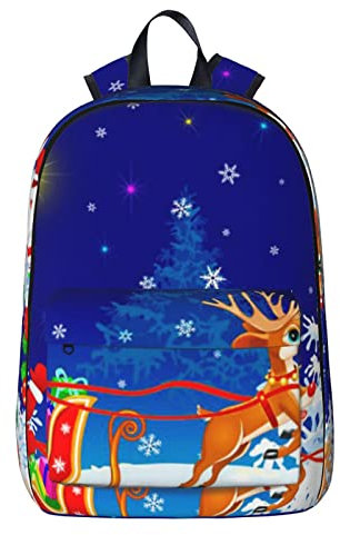 NYHGOXM Rucksack mit Weihnachtsmann auf Schlitten, wasserabweisend, Laptop-Rucksack, Schulanfang und Universität, Schwarz , One size
