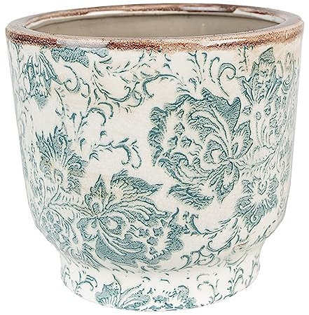 Clayre & Eef Blumentopf Indoor Ø 21x20 cm Grün Beige Keramik Blumen