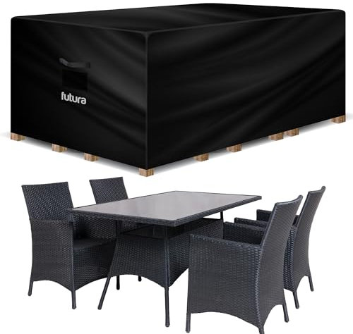 Futura Premium Rectangular Garden Furniture Covers Waterproof 180x120x74cm, Heavy Duty 600D Oxford Fabric Outdoor Table, Patio & Rattan Garden Furniture Covers, PVC Lined, Air Vents and UV Safe