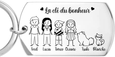 Porte-clé famille personnalisé en métal inox miroir, cadeau idéal pour tous, fête des parents