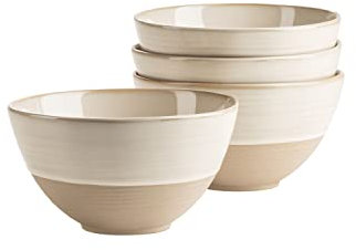 MÄSER Série Nottingham Lot de 4 bols à céréales avec jeu de lignes en filigrane et glaçure élégante, 4 bols en céramique au look vintage moderne, grès, beige