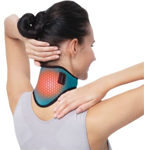 USB Neck Heat Pad Electric Neck Warmer Collar Pain Relief Physical Therapy Heated Neck Wrap Brace with 3 Adjustable Temperature 3 Timer Mode Warm Neck Support Band for Women Men Elder (Cyan)