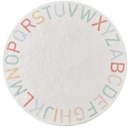 Fouriding ABC Alphabet Runde Teppich weiche Cartoon Plüsch Teppich niedlich Teppich rutschfest für Baby Kinder Zimmer Klassenzimmer Kinderzimmer Zimmer Jungen Mädchen Zimmer Dekor (Bunt, 140cm)