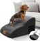Midyb Hundetreppe, Hundetreppe für Kleine Hunde mit Wasserfest & Waschbarer Bezug, 2 Stufen Haustiertreppe aus hochdichtem Schaumstoff, Hunderampe für Sofa Bett, 55x40x30cm, Schwarz
