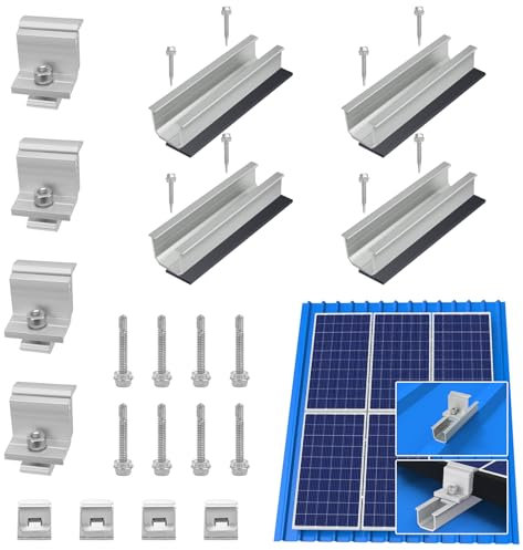 Therlan Halterung Solarpanel Flachdach, Für 1 Module Dicke 30-45mm Verstellbar Klemme, 12CM Alu Photovoltaik Montageschiene Für Trapezblech Flachdach , PV Befestigung , Solarmodul Halterung Blechdach