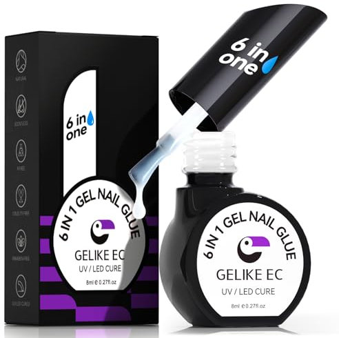 Colle Faux Ongles Gel Blanc 6 en 1 - Gelike ec Colle Capsule Americaine Ongle, Gummy Base Builder UV, Vernis Semi Permanent Nail Art