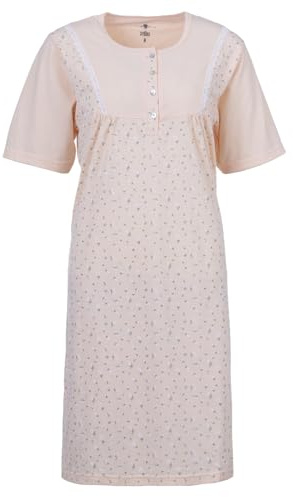 Zeitlos Nachthemd Damen Kurzarm Gänseblümchen Spitze Knöpfe M-6XL Knopfleiste Schlafshirt, Farbe:apricot, Größe:M