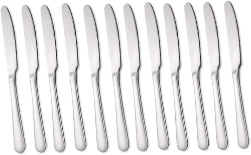 ALLBASA Couteaux, Couteaux de table, Couteau viande Cuisine, Couteaux a steak en acier inoxydable avec Lame Dentelée (Lot de 48pcs, Couteaux de table)