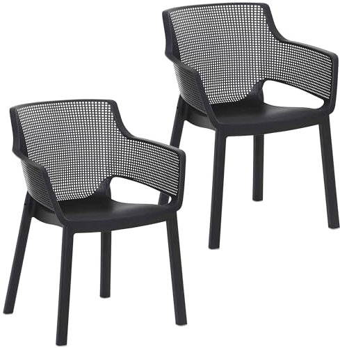 2X Gartenstühle Easy Terrassenstühle mit Armlehnen - Balkonstühle bequem 80cm Gartenstuhl in Anthrazit stapelbar wetterfest Garten, Terrasse & Balkon