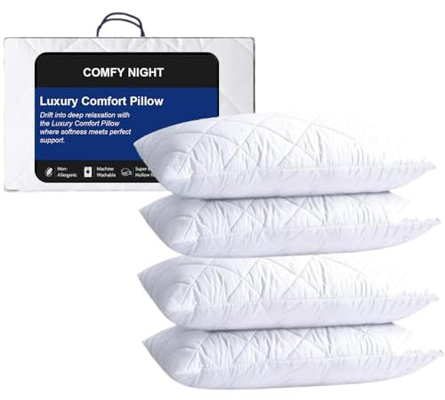 Comfy Nights 4 Pack Hotel Quality Bounce Back Firm Suport Back Neck and Shoulder Pain Relief Quilted Pillow - 4Pack - Quilted