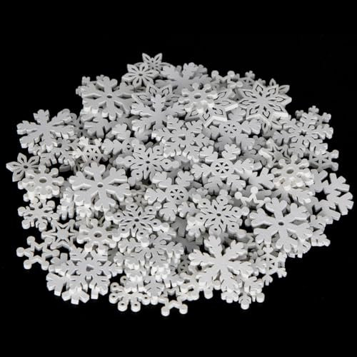 Christmas Wooden Snowflakes, Mini Snowflake Wood Slices, 100PCS White Wooden Christmas Snowflakes Wooden Snowflake Embellishments for DIY Crafts Christmas Tree Hanging Table Decoration A9BSXHMP