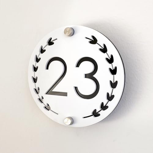 Round Garland Personalised 3D Acrylic House Number Plate, Two-Tone Floating Numbers (Black and White) for Indoor and Outdoor, Perfect for Homes, Hotels, Apartments and Business.