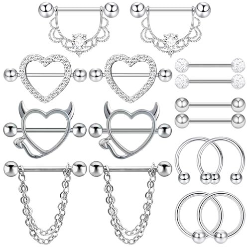 TYXHXTF 8 Pièces Piercing Téton Piercing Mamelon, Acier Chirurgical Barbells Bijoux de Piercings, Acier Inoxydable Langue