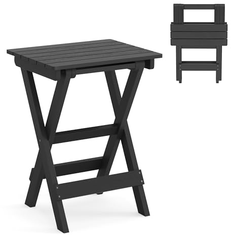 LUE BONA Beistelltisch Outdoor Wetterfest Klappbar,Beistelltisch Garten Balkon aus HDPS,Klapptisch Klein mit Einfacher Montage,Robuster Abstelltisch für Camping,Terrasse,51 × 41 × 69 cm,Schwarz