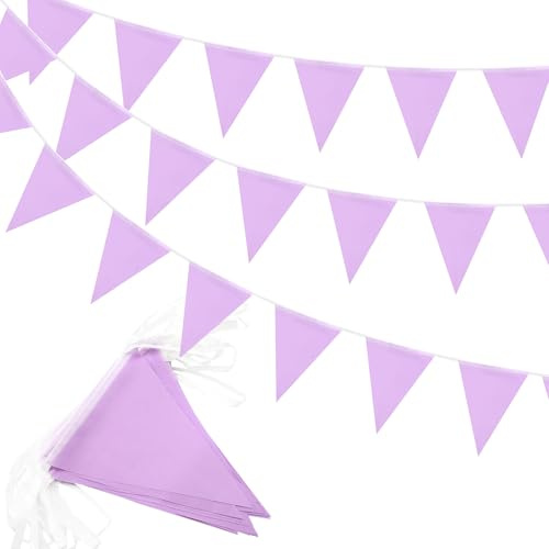 Violette Wimpelkette, 20 m, 52 Stück, wasserdichte Stoff-Wimpelkette für Garten, Outdoor, Innenbereich, Party, Geburtstag, Dekoration
