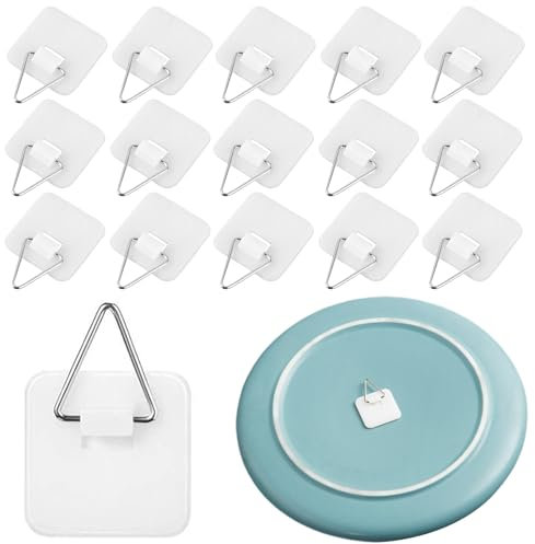Disc Plate Hangers for Walls - Strong Invisible Plate Holder Self Adhesive Stick On Hooks Picture Hanging Wall Plate Holder - Plate Hangers Without Nails for Displaying Plates Photo Frames Paintings