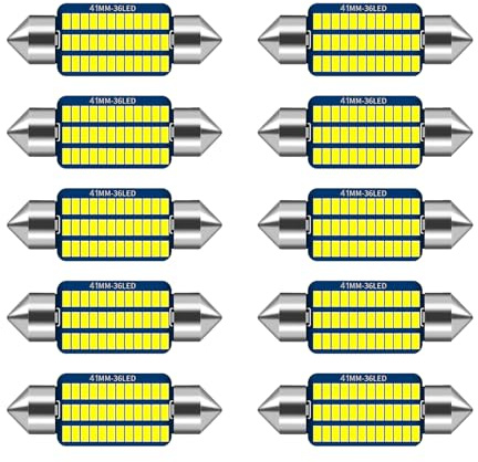 Lumitrex 10 Pièces Ampoules Navette LED 12V 41mm 42mm C5W Canbus Sans Erreur Lumière Blanche 6000K Super Brillante Ampoule LED C5W 42mm 5W Voiture Intérieur Dôme Plafonnier Plaque
