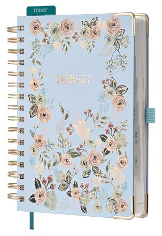 BEZEND Kalender 2026 2027 Tageskalender 1 Tag 1 Seite A5 (21,5 x 15,5 cm) | 12-Monate Terminplaner Aug 26 - Jul 27, 30-Min-Taktung 7-21 Uhr, Spiralbindung Hardcover, Hellblau