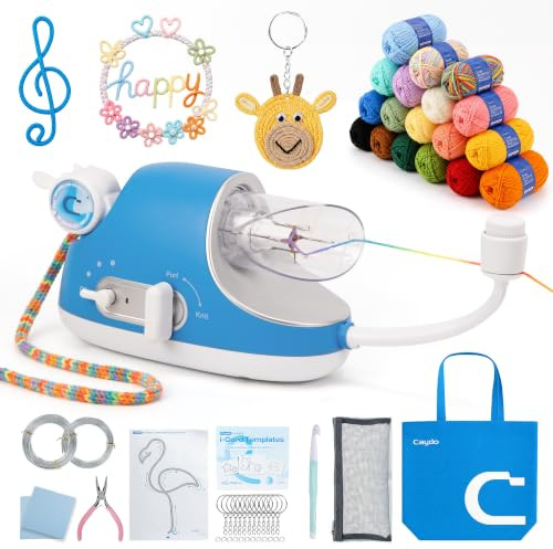 Caydo Kit de crochet pour machine à tricoter électrique Pro, très efficace, fabrication automatique de tuyaux à tricoter, ficelle décorative, avec vitesse réglable puissante