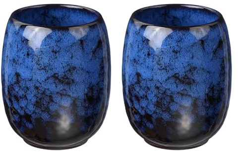 sourcing map Chinese Ceramic Teacup 5.75oz Blue No Handle 2Pcs | Traditional Gong Fu Tea Set,Japanese Small Tea Cup,for Mate Tea Coffee Wine Drinks