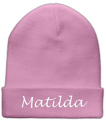 printplanet Beanie-Mütze mit Namen Matilda Bestickt - Farbe Rosa - personalisierte Mütze, Strickmütze, Namensstickerei