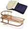 BambiniWelt24 BAMBINIWELT Kombi-Angebot Holz-Schlitten mit Rückenlehne & Zugseil + universaler Winterfußsack (90cm), auch geeignet für Babyschale, Kinderwagen, Buggy, aus Wolle Uni (Marine)