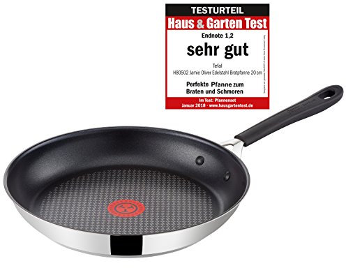 Tefal H80502 Jamie Oliver Edelstahl Bratpfanne 20 cm, Induktion Pfanne mit Antihaftbeschichtung, Bratpfanne auch für Induktionsherd, Antihaftpfanne, Nachfolger, inkl. Pfannenwender + Pfannenschoner