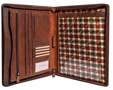 BelleBay Leder Dokumentenmappe A4 | Konferenzmappe aus hochwertigem echtem Vintage Leder - Schreibmappe Organizer Aktenmappe | Arbeitsmappe mit Reißverschluss (Dunkelbraun)