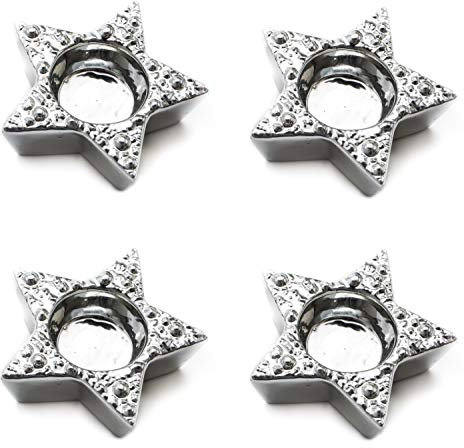 DARO DEKO Keramik Stern Teelichthalter Silber 12 x 12cm - 4 Stück