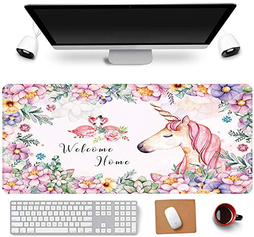 Daisy House 31.5x11.8 Cool Non-Slip Rubber Extended Large Game Mouse Pad Computer Keyboard Mouse Mat PC Accessories (Pink Unicorn)