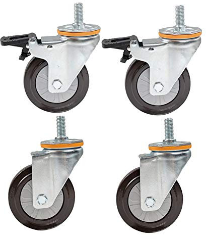 castors 4 Schwerlastrollen M14 Gewinde M16 Stielrollen Gummi Leise Universal Schwenken 400kg Wagen Industriell Transportrad Mit Bremse Zum Speisewagen Mechanisch Möbel -Schraube 100mm