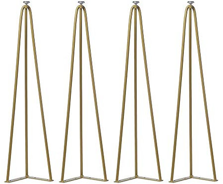Lot de 4 pieds en épingle à cheveux de 71,1 cm, pieds de table basse en métal industriel, pieds de meubles modernes milieu du siècle, pieds de table hauts, table basse robuste (doré)