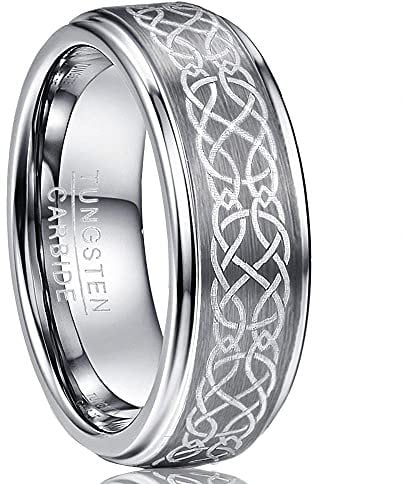 NUNCAD Herren Ring Keltischen Knoten Wolfram Ringe als Trauringe Ehering Partnerringe Freundschaftsring Größe 63.4 (20.2)