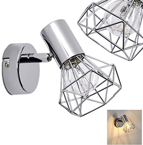 Wandleuchte Orebro, verstellbare Wandlampe aus Metall in Chrom, 1-flammig, 1 x E14-Fassung, moderner Wandspot mit Gitter, ohne Leuchtmittel