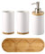 OnePine Badezimmer Accessoires Set Keramik, 4-teilig, Zahnbürstenhalter, Seifenspender, Bambus Fach, Zahnputzbecher