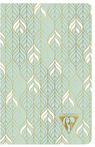 Clairefontaine 193396C Notizbuch Neo Deco Frühlings Sommer Kollektion, mit Fadenbindung, 9 x 14cm, 48 Blatt, liniert, 90g, elfenbeinfarbiges Papier, 1 Stück, Wassergrün