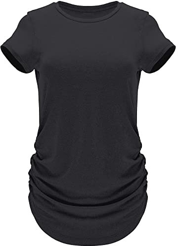 GO HEAVY Damen Multifunktions Fitness Sport T-Shirt Kurzarm Yoga Gym Sportshirt Crew-Neck Atmungsaktiv Schwarz L