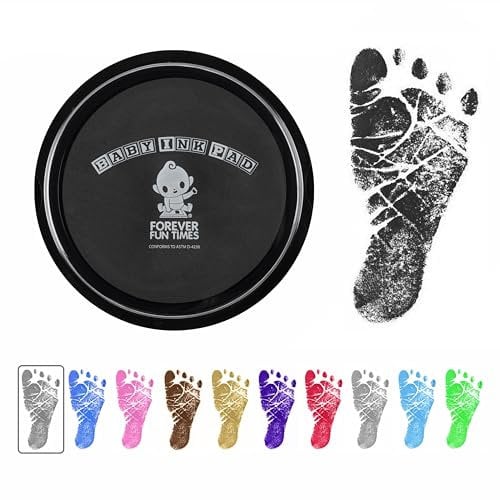 Baby Hand and Footprint Kit by Forever Fun Times | Get Hundreds of Detailed Prints with One Baby Safe Ink Pad | Easy to Clean, and Works with Any Paper or Card | Clean and Safe (Big Black)