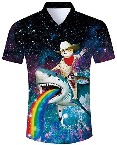 TUONROAD Hawaiian Shirt for Men Funny Cat 3D Printed Beach Shirt Short Sleeve Shit Shirt Mens Button Down Summer Casual Shirts M-XXL…