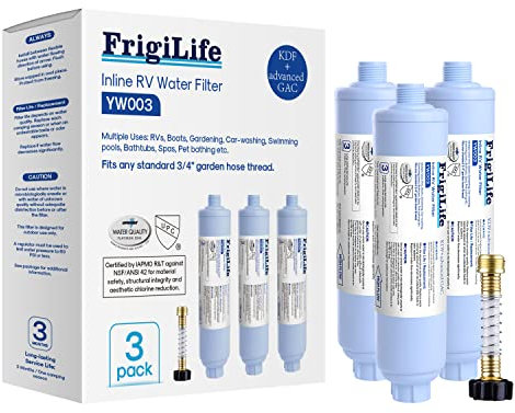 FrigiLife RV-Wasserfilter, NSF/ANSI 42 zertifiziert, für Wohnmobile, Marine, Boote, Camper, zum Trinken, Waschen, Gartenarbeit, Camping, Pflanzen, Spa, reduziert Chlor, schlechten Geschmack Geruch mit