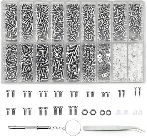 1000Pcs Set per Riparare Occhiali, Micro Viti e Dadi con Cacciavite, Kit di Riparazione per Occhiali in Acciaio Inossidabile, Viti per Occhiali Orologi Cellulare Occhiali da Sole Gioielli