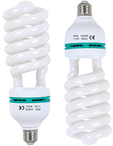 AQIRUI 2 x 85W Light Bulb 5500K CFL Daylight Spiral Softbox Bulb in E27 Socket for Photography Photo Video Studio Lighting