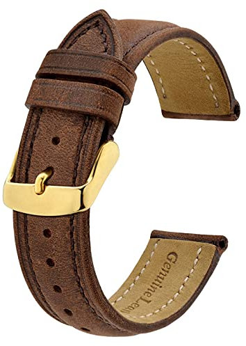 BISONSTRAP Vintage Uhrenarmbänder mit Gold Schnalle, Leder Ersatzband 21mm (Braun)