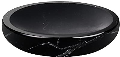 Worhe - Portasapone in marmo naturale, impermeabile, con pietra rotonda nera, per vasca da bagno, doccia, lavabo, vassoio di sapone artigianale (DL007)