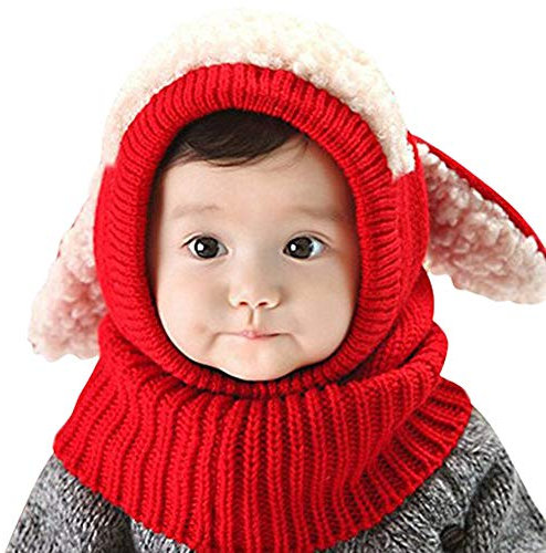 AIDIER Baby Mädchen Jungen Winter Strickschal Mütze Warme Ohrenklappen Kappe für Kinder 6-36 Monate Gr. Einheitsgröße