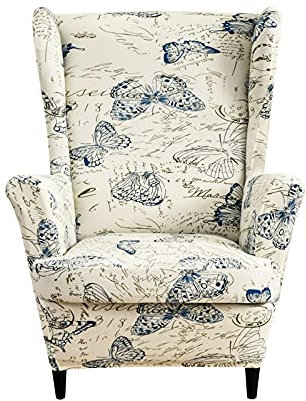 NILUOH Stretch-Bezug für Ohrensessel, 2-teilig, Bedruckt, für Ohrensessel, Sofa-Schonbezug, Spandex, Blumenmuster, Möbelschutz mit elastischer Unterseite, für Wohnzimmer, 21