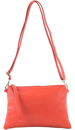 modamoda de T186 Damen Leder Clutch Umhängetasche Abendtasche handmade in Italy, Farbe:Koralle