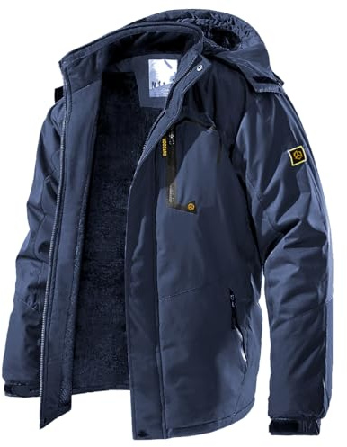 CARWORNIC Vindjacka för män, vindtät bergsskida, vinter, varm, snö, huva, vindjacka, vandring, snowboard, kappa, marinblå, XL