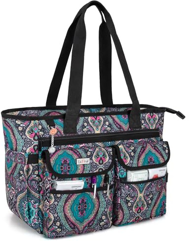 LoDrid Nurse Tote Bag with Bottom Padded Pad, Nurse Bags and Totes with Separated Storage Laptop Layer (up to 15.6 Inch), Home Health Storage with Large Compartment, Totem, Bag Only
